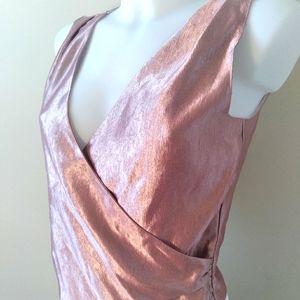 ZARA BASICS V NECK CROSSOVER SIDE ZIP PINK METTALIC TOP NWT